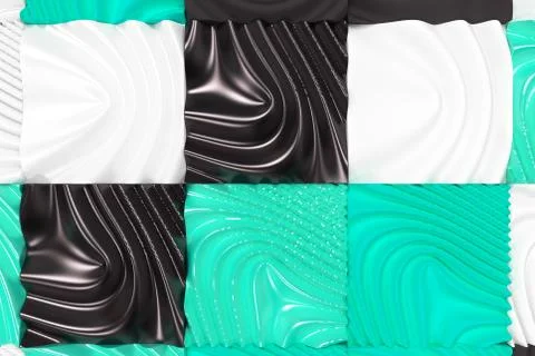 Pattern of black, white and blue cubes with deformed surfaces 스톡 일러스트