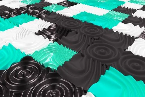 Pattern of black, white and blue cubes with deformed surfaces 스톡 일러스트