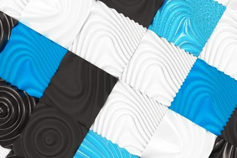 Pattern of black, white and blue cubes with deformed surfaces 스톡 일러스트