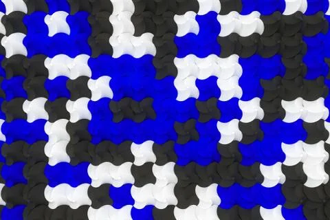 Pattern of black, white and blue twisted pyramid shapes Stock Illustration