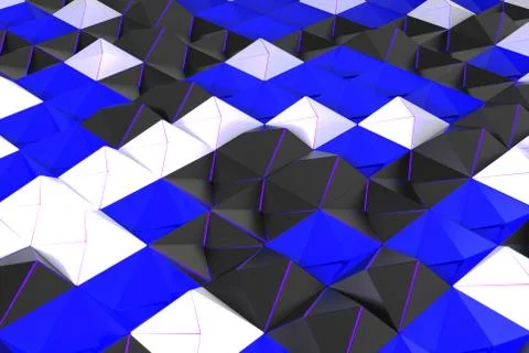 Pattern of black, white and blue pyramid shapes Stock Illustration
