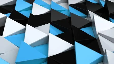 Pattern of black, white and blue triangle prisms Stock Illustration