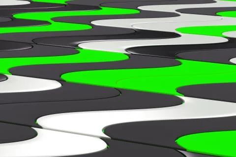 Pattern of black, white and green twisted extruded shapes Stock Illustration