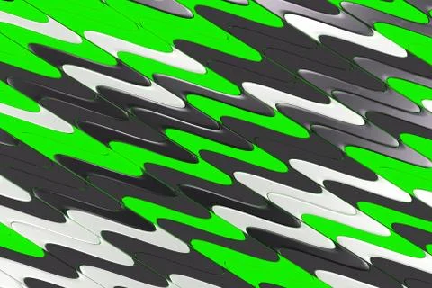 Pattern of black, white and green twisted extruded shapes Stock Illustration