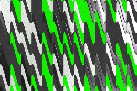Pattern of black, white and green twisted extruded shapes Stock Illustration