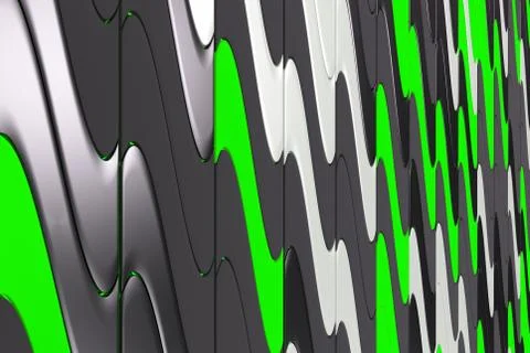 Pattern of black, white and green twisted extruded shapes Stock Illustration