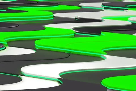 Pattern of black, white and green twisted extruded shapes 스톡 일러스트