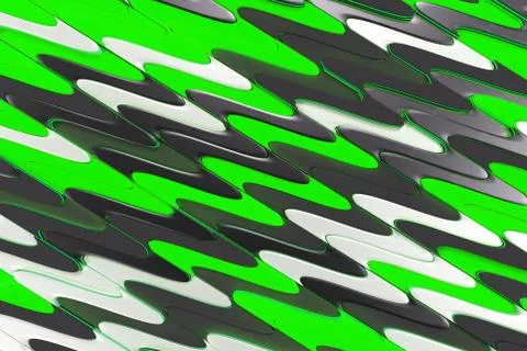 Pattern of black, white and green twisted extruded shapes Stock Illustration