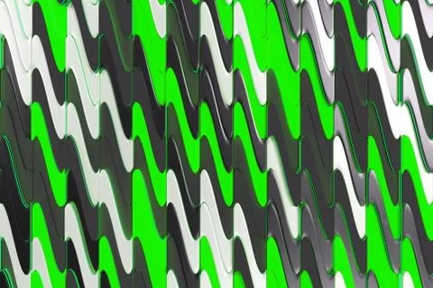 Pattern of black, white and green twisted extruded shapes Stock Illustration