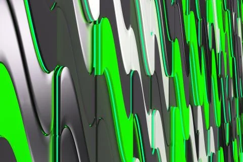 Pattern of black, white and green twisted extruded shapes Stock Illustration