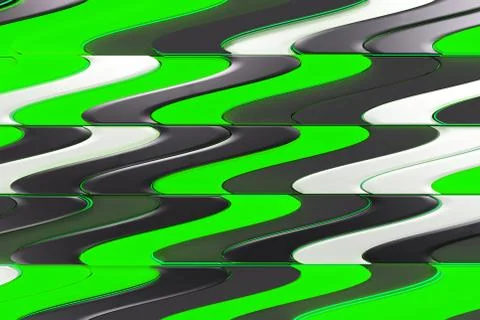 Pattern of black, white and green twisted extruded shapes Stock Illustration