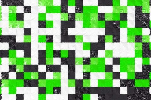 Pattern of black, white and green cubes with deformed surfaces 스톡 일러스트