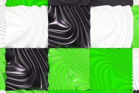 Pattern of black, white and green cubes with deformed surfaces 스톡 일러스트