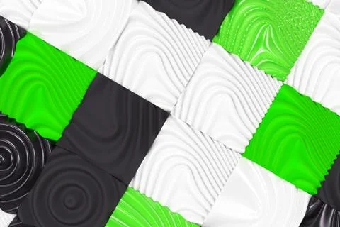 Pattern of black, white and green cubes with deformed surfaces 스톡 일러스트
