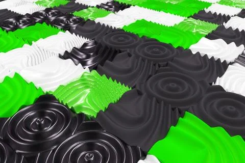 Pattern of black, white and green cubes with deformed surfaces 스톡 일러스트