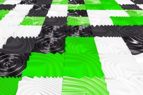 Pattern of black, white and green cubes with deformed surfaces Stock-Illustration