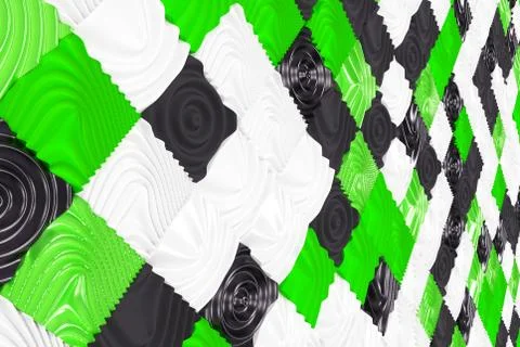 Pattern of black, white and green cubes with deformed surfaces 스톡 일러스트