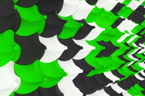 Pattern of black, white and green twisted pyramid shapes Stock Illustration