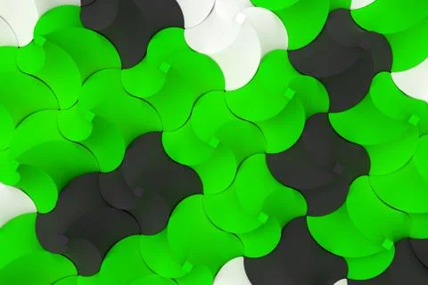 Pattern of black, white and green twisted pyramid shapes Stock Illustration