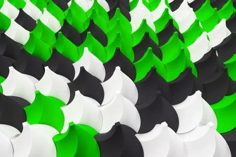 Pattern of black, white and green twisted pyramid shapes Stock Illustration