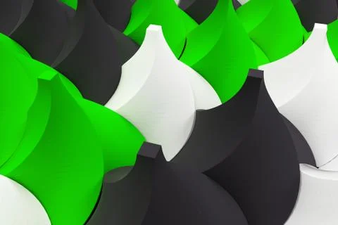 Pattern of black, white and green twisted pyramid shapes Stock Illustration