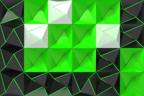 Pattern of black, white and green pyramid shapes Stock Illustration