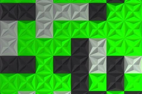 Pattern of black, white and green pyramid shapes Stock Illustration