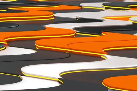 Pattern of black, white and orange twisted extruded shapes 스톡 일러스트