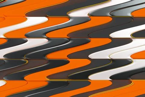 Pattern of black, white and orange twisted extruded shapes Illustrazione stock