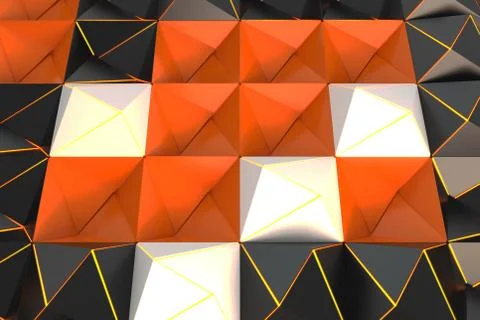 Pattern of black, white and orange pyramid shapes Stock Illustration
