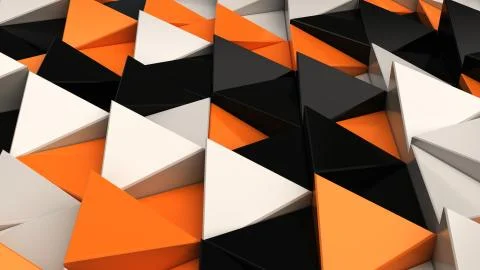 Pattern of black, white and orange triangle prisms Stock Illustration