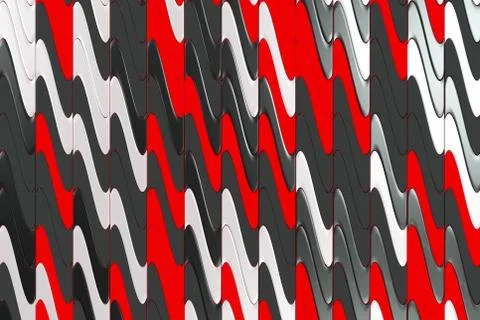 Pattern of black, white and red twisted extruded shapes Stock Illustration