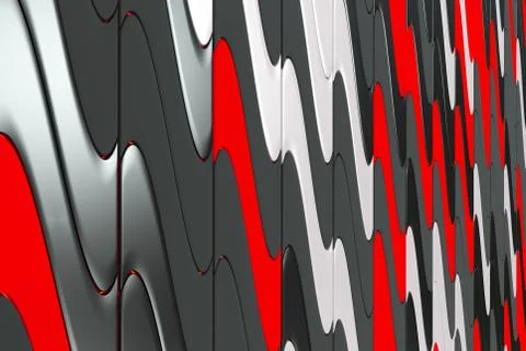 Pattern of black, white and red twisted extruded shapes イラスト素材