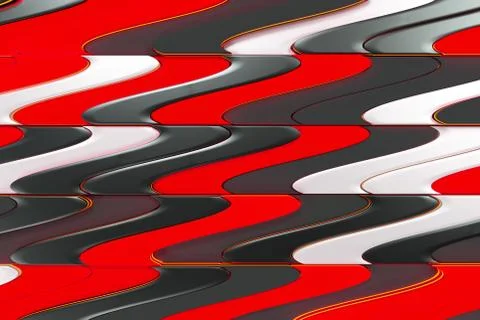 Pattern of black, white and red twisted extruded shapes Stock Illustration
