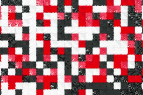 Pattern of black, white and red cubes with deformed surfaces Stock Illustration