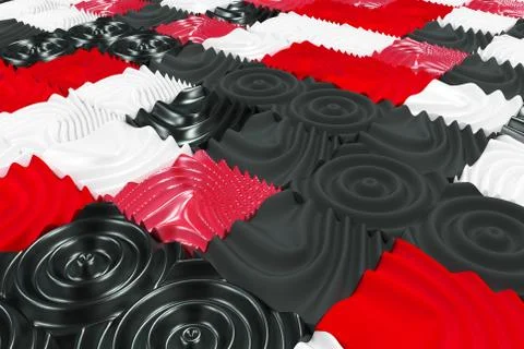 Pattern of black, white and red cubes with deformed surfaces Stock Illustration
