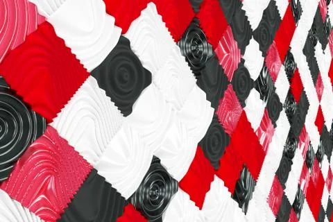 Pattern of black, white and red cubes with deformed surfaces Illustrazione stock
