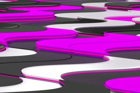 Pattern of black, white and violet twisted extruded shapes イラスト素材