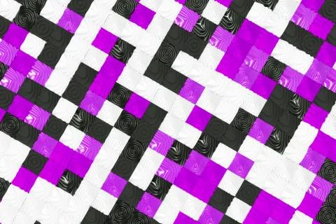 Pattern of black, white and violet cubes with deformed surfaces 스톡 일러스트