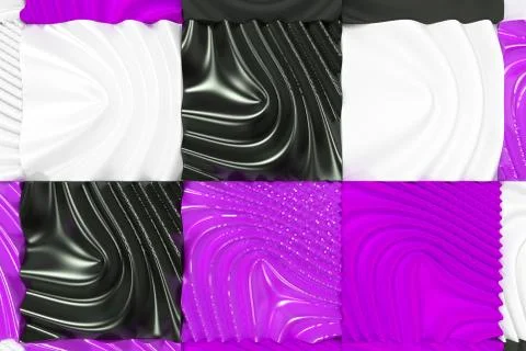 Pattern of black, white and violet cubes with deformed surfaces イラスト素材