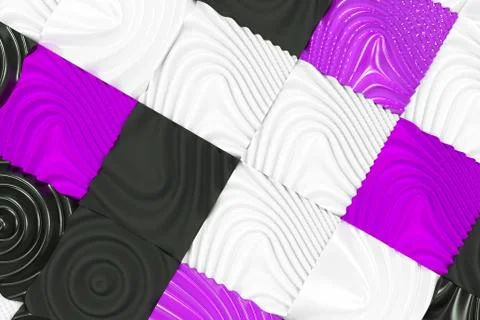Pattern of black, white and violet cubes with deformed surfaces 스톡 일러스트