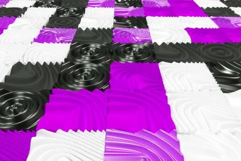 Pattern of black, white and violet cubes with deformed surfaces 스톡 일러스트
