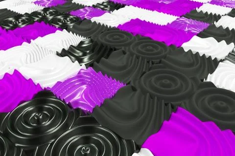 Pattern of black, white and violet cubes with deformed surfaces 스톡 일러스트