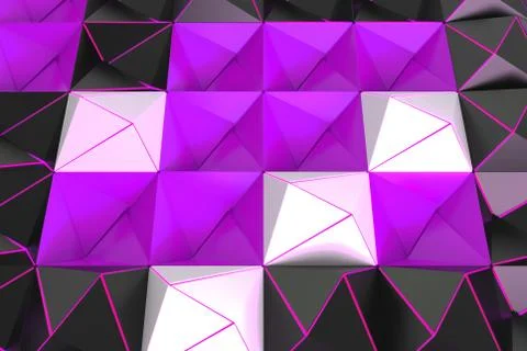 Pattern of black, white and violet pyramid shapes Stock Illustration