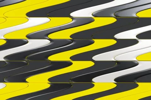Pattern of black, white and yellow twisted extruded shapes 스톡 일러스트
