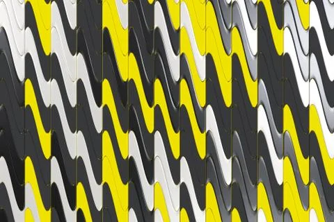Pattern of black, white and yellow twisted extruded shapes 스톡 일러스트