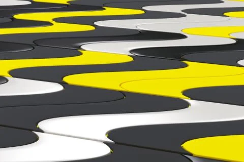 Pattern of black, white and yellow twisted extruded shapes 스톡 일러스트