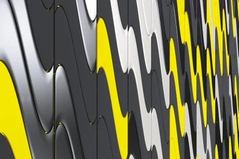Pattern of black, white and yellow twisted extruded shapes Stock Illustration