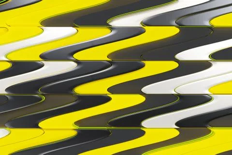 Pattern of black, white and yellow twisted extruded shapes Stock Illustration