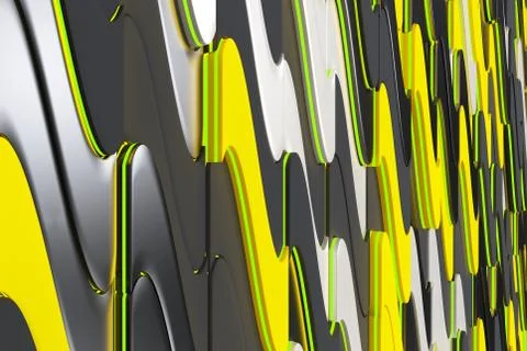 Pattern of black, white and yellow twisted extruded shapes Stock Illustration